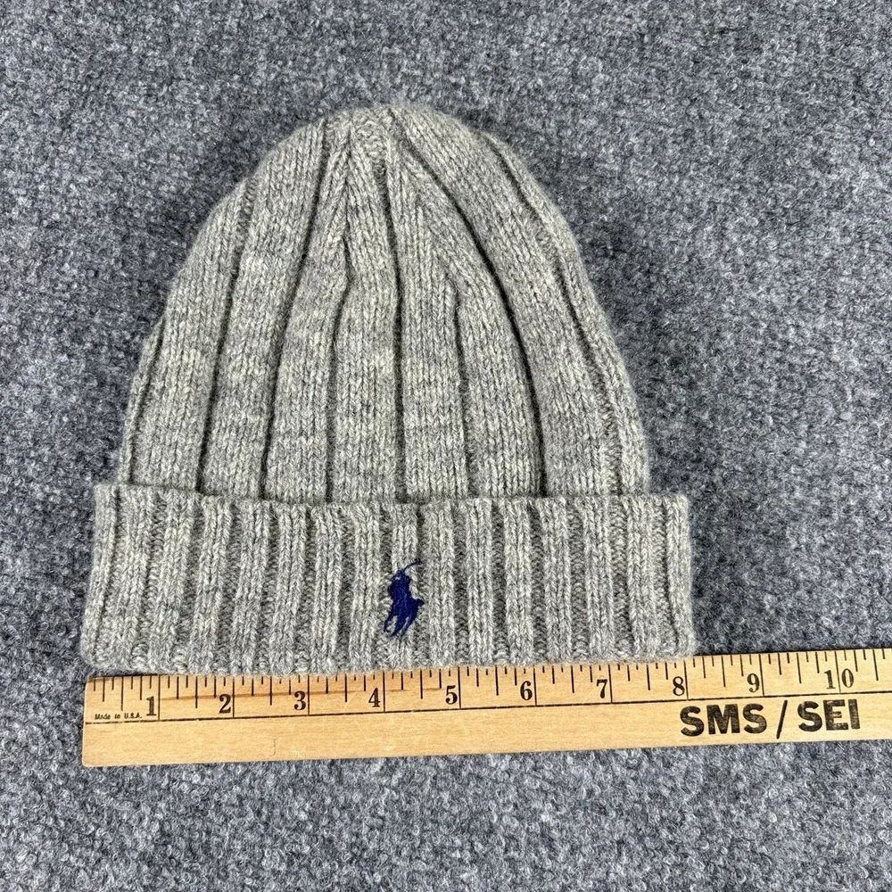 Polo Ralph Lauren Beanie Boys Gray Wool Blend Ribbed Knit Pony Logo Preppy Kids